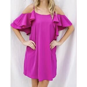 Davi & Dani NWT small berry plum dress cold shoulder ruffles dress